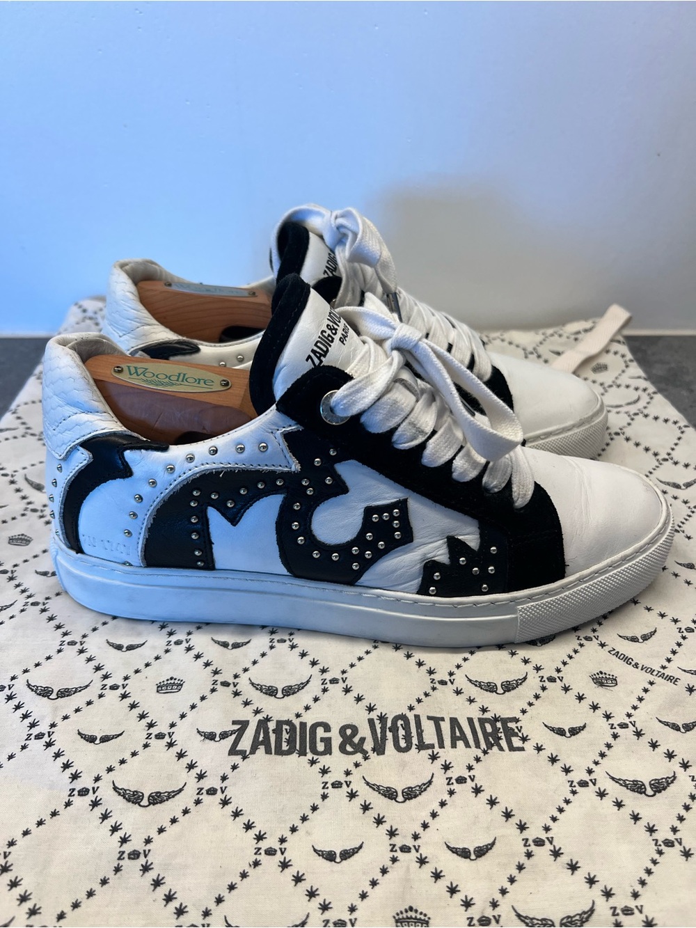 Zadig & Voltaire White and Black Leather Logo Sneakers
